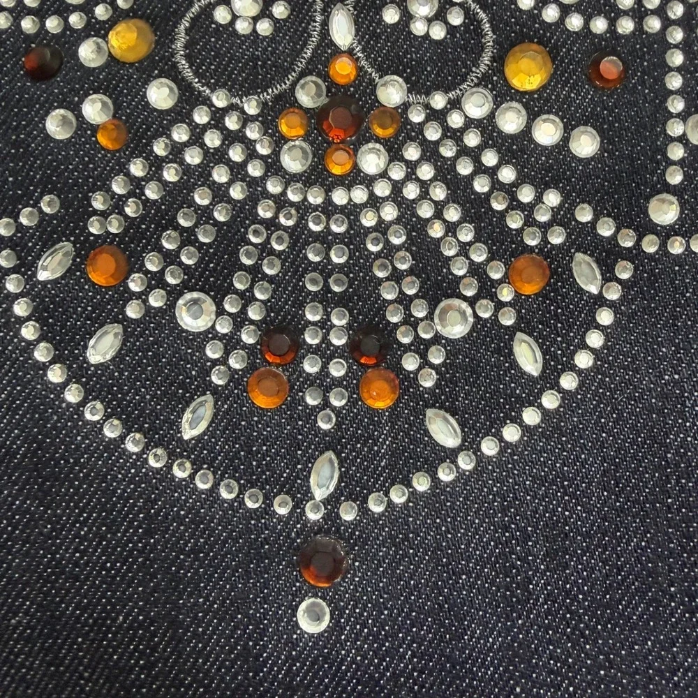 Chicos Platinum Rhinestone Corvello Vest‎ Dark Wash Denim 1 M Festival Statement - Picture 4 of 10